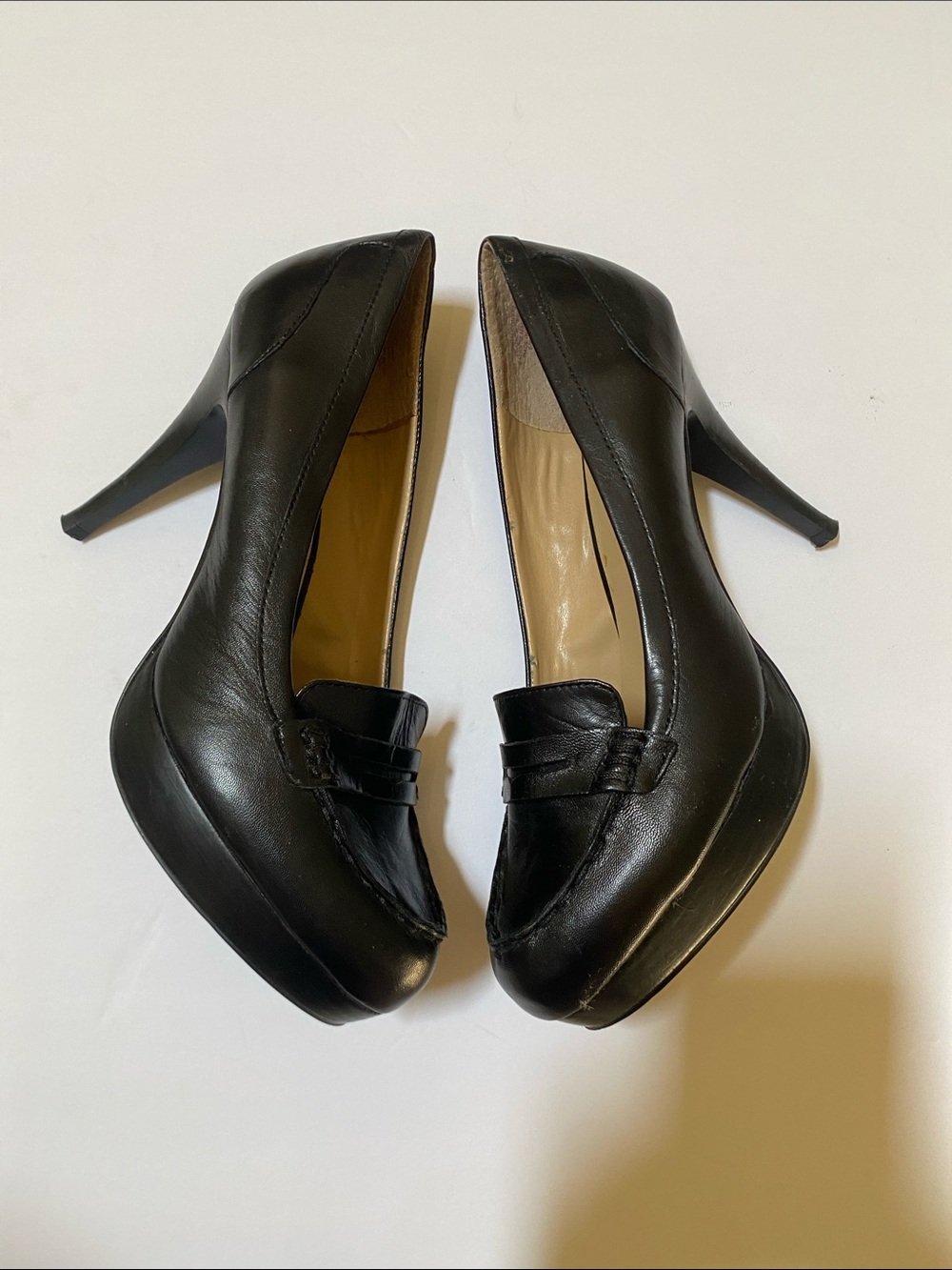 Nine West Black Leather Loafer-Style Platform Pumps - Picture 2 of 8